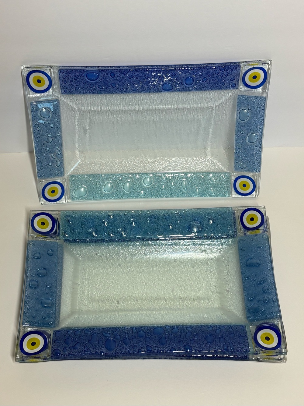 Studio Art Glass Evil Eye Protection Plates Set of 4 | Mediterranean Decor
